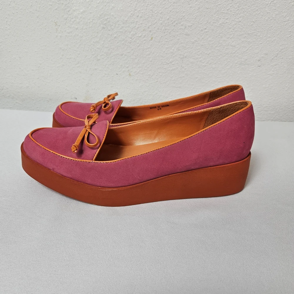 BERNARDO Suede Leather Colorblock Platform Wedge Shoes Size 8M Slip-on
